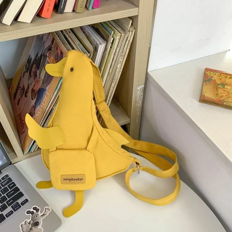 Duck-Shaped Nylon Crossbody Bag with Adjustable Strap Yellow color SKU reference