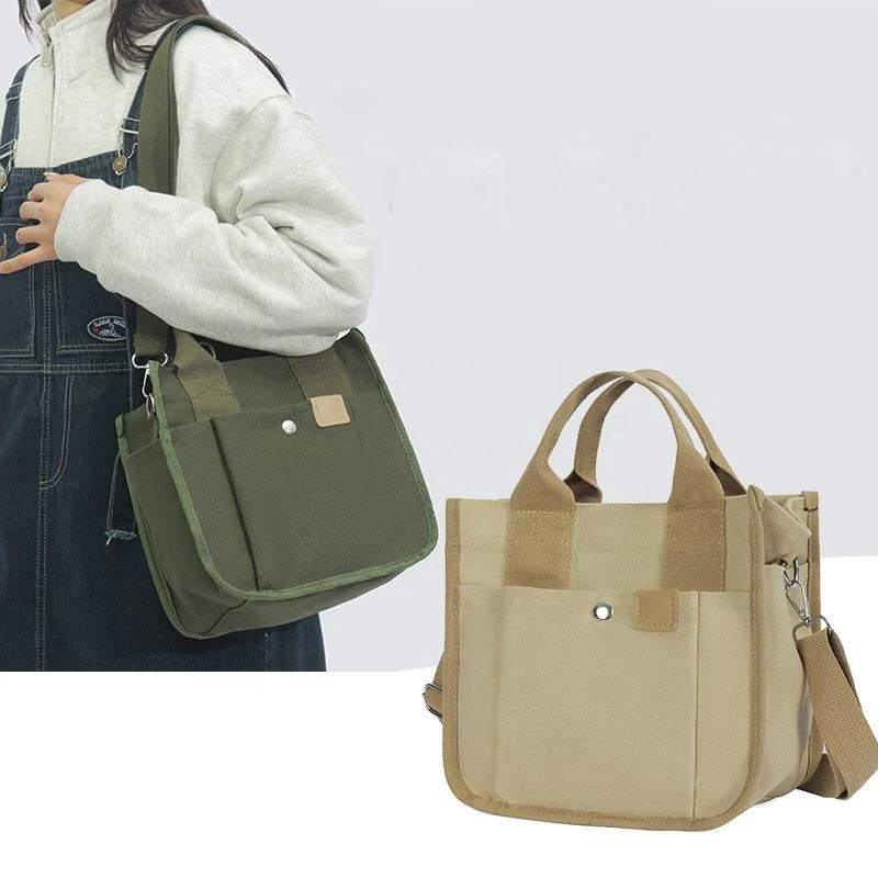 Layered Canvas Tote Bag with Multi-Pocket Storage product reference image