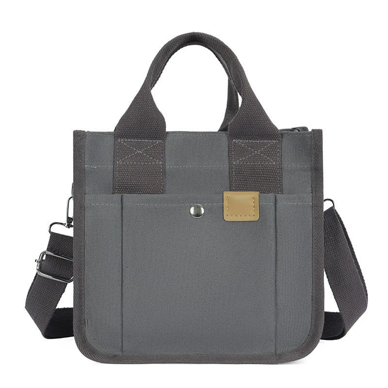 Layered Canvas Tote Bag with Multi-Pocket Storage Gray color SKU reference