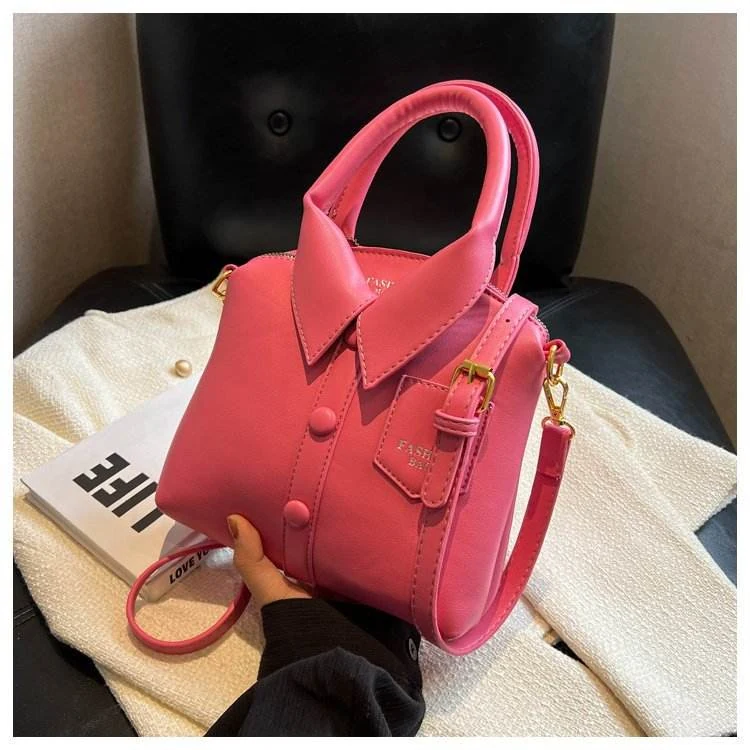Collar-Inspired PU Shoulder Bag with Adjustable Strap Rose red color SKU reference