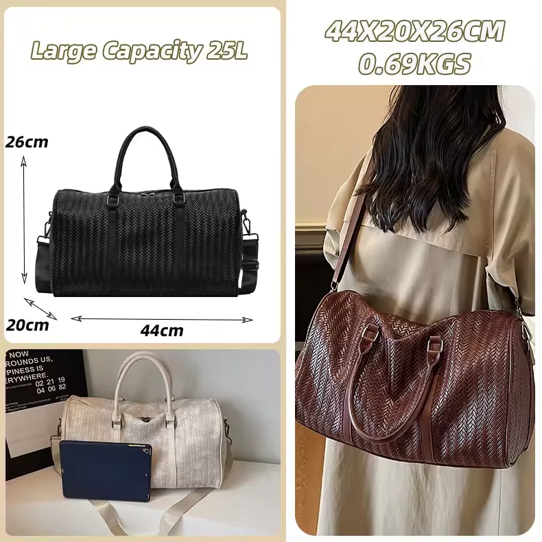 Woven-Look PU Travel Duffel with Adjustable Strap product reference image
