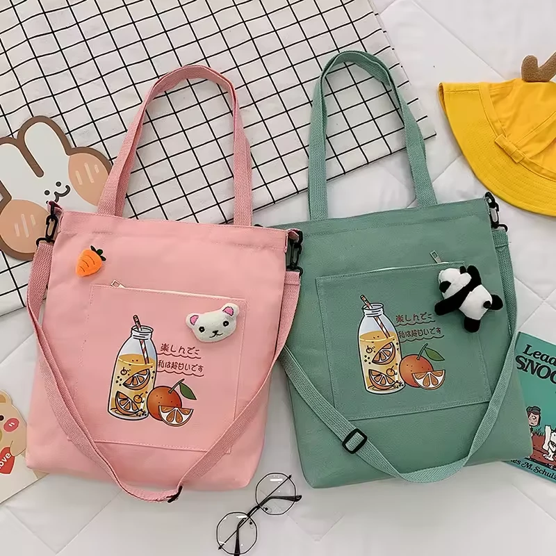 Cotton Messenger Tote with Front Zipper Pocket product reference image