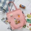 Cotton Messenger Tote with Front Zipper Pocket Pink color SKU reference