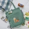 Cotton Messenger Tote with Front Zipper Pocket Green color SKU reference