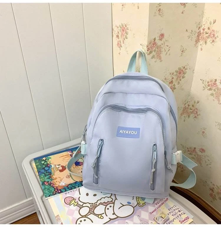 Five-Color Nylon School Backpack with Adjustable Straps Sky blue color SKU reference