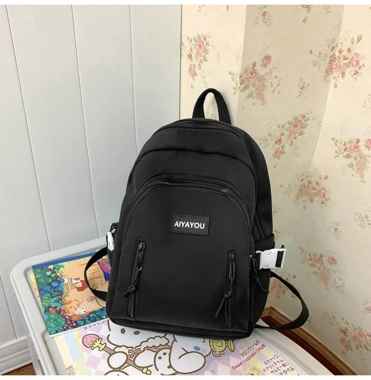 Five-Color Nylon School Backpack with Adjustable Straps Black color SKU reference
