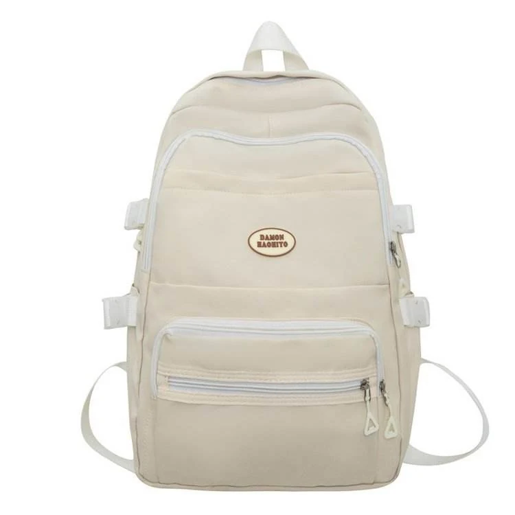 Nylon School Backpack with Rear Zipper Pocket White color SKU reference