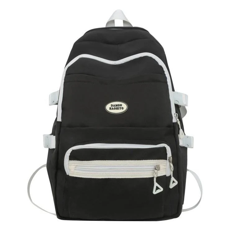 Nylon School Backpack with Rear Zipper Pocket Black color SKU reference