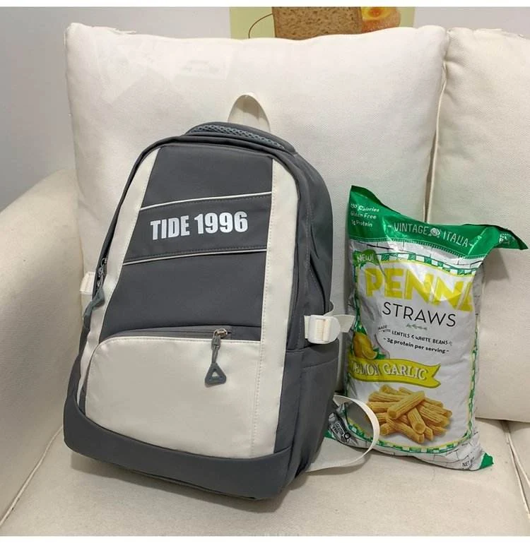Color-Block Nylon Teen School Backpack Gray color SKU reference