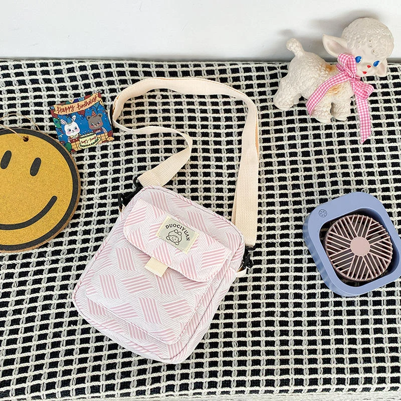 Cotton Color-Block Cartoon Phone Crossbody Bag Pink color SKU reference