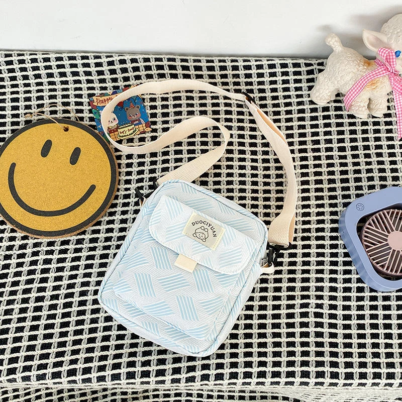 Cotton Color-Block Cartoon Phone Crossbody Bag Sky blue color SKU reference