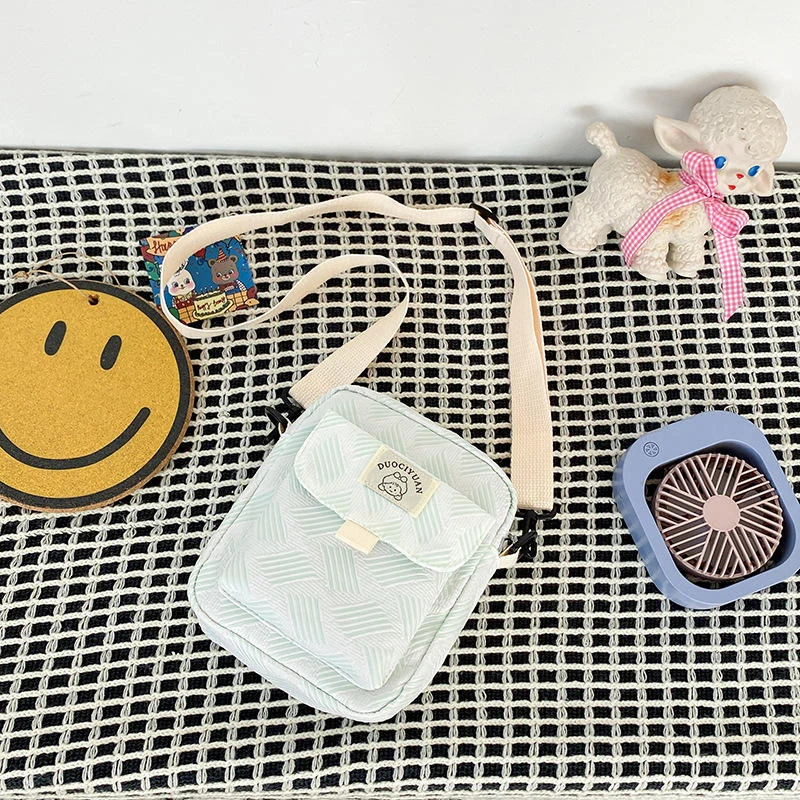 Cotton Color-Block Cartoon Phone Crossbody Bag Light green color SKU reference