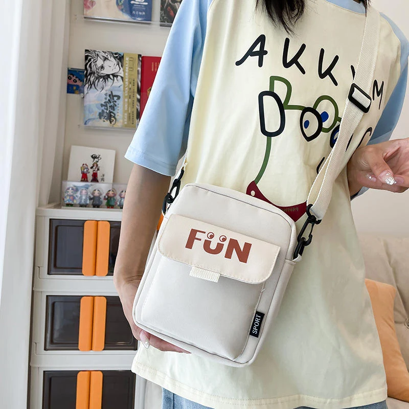 Mini Nylon Crossbody Bag with Magnetic Buckle White color SKU reference