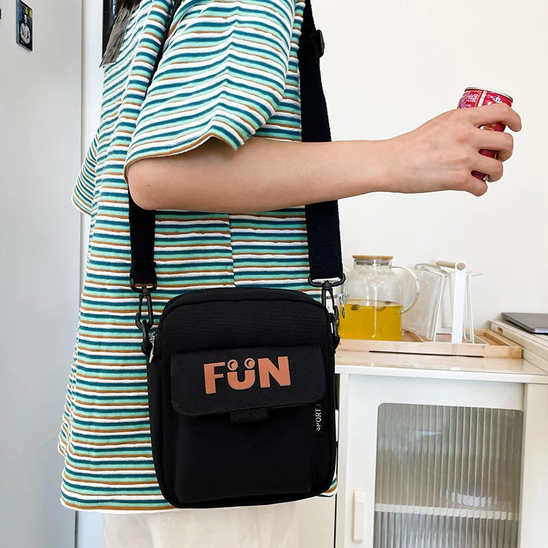 Mini Nylon Crossbody Bag with Magnetic Buckle Black color SKU reference
