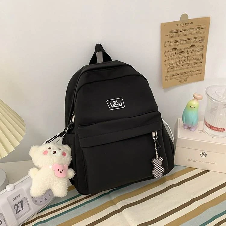 Unisex Nylon Backpack with Adjustable Shoulder Straps Black color SKU reference