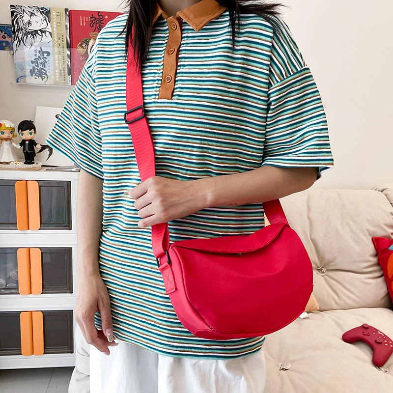 Soft Nylon Shoulder and Crossbody Bag with Magnetic Buckle Red color SKU reference