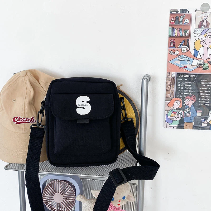 Compact Nylon Phone Crossbody Bag with Letter Print Black color SKU reference