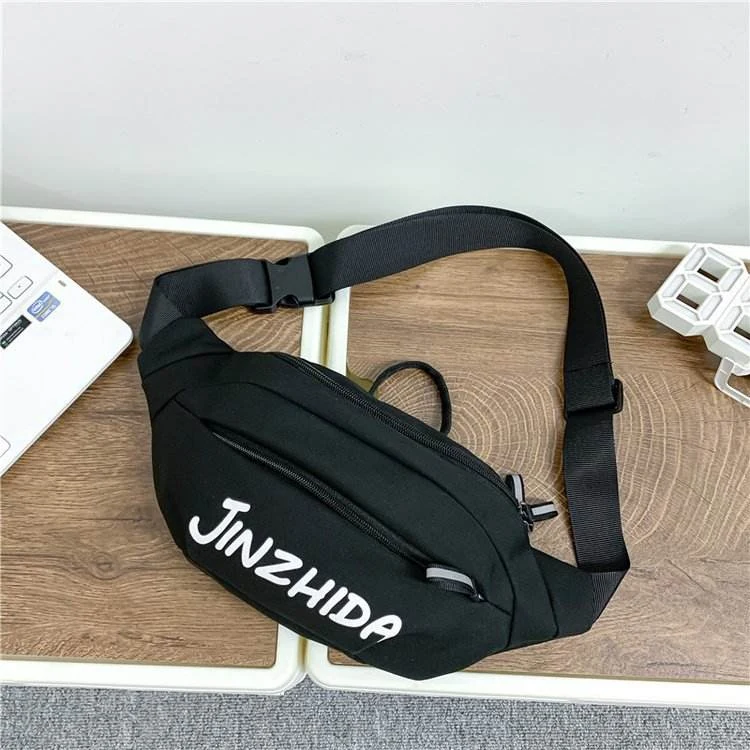 Lightweight Nylon Waist and Chest Sling Bag Black color SKU reference
