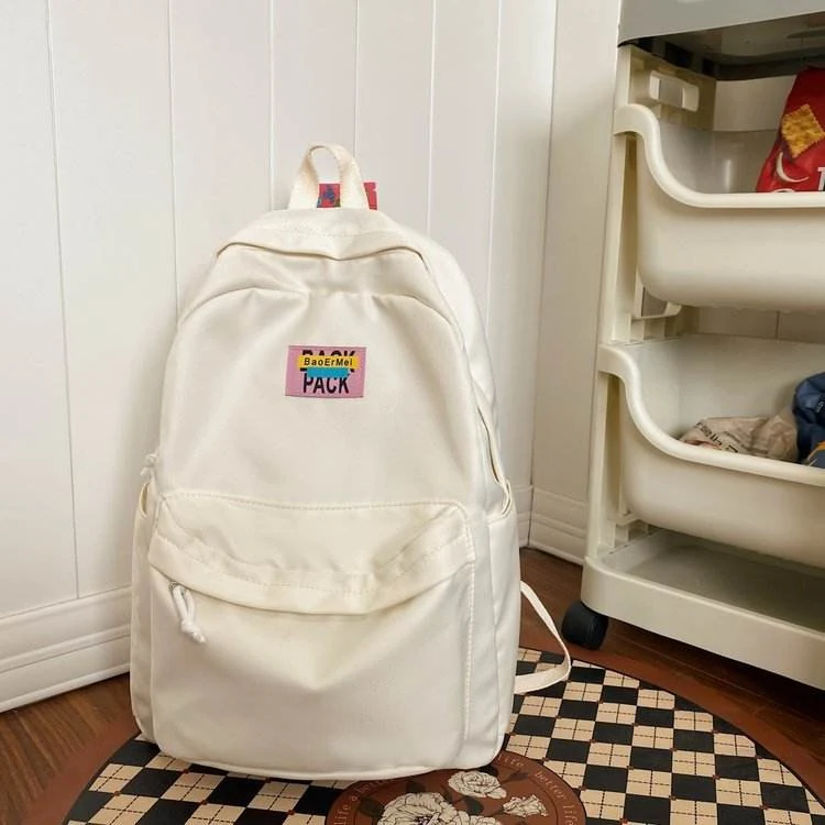 Nylon Student Backpack with Letter Label Detail White color SKU reference