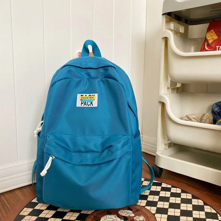 Nylon Student Backpack with Letter Label Detail Sky blue color SKU reference