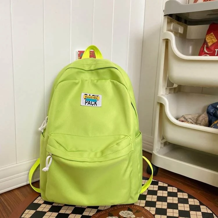 Nylon Student Backpack with Letter Label Detail Light green color SKU reference