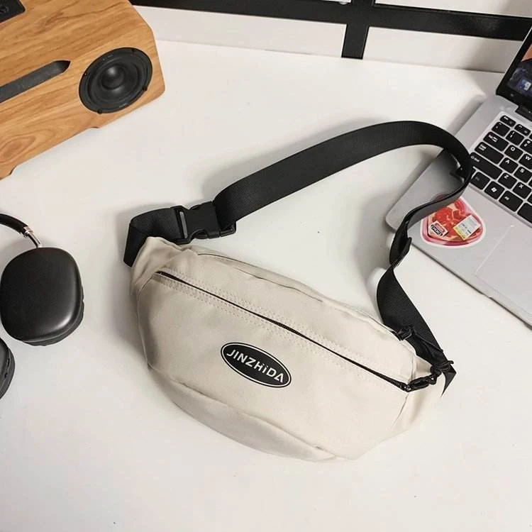 Nylon Waist and Chest Crossbody Bag with Letter Print White color SKU reference