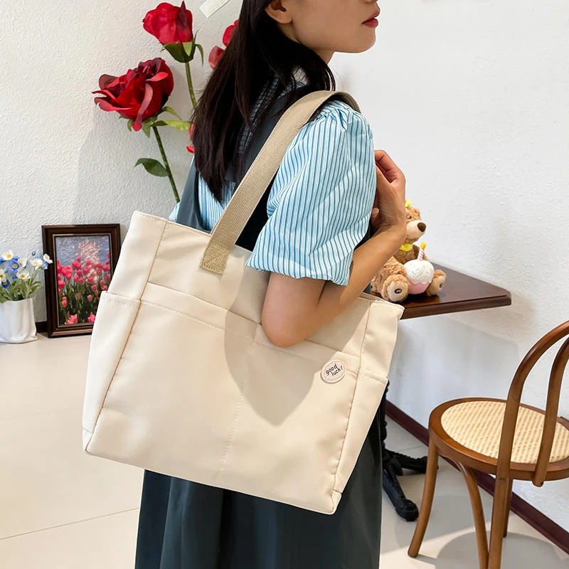 Oxford Square Multipocket Everyday Tote with Zipper White color SKU reference