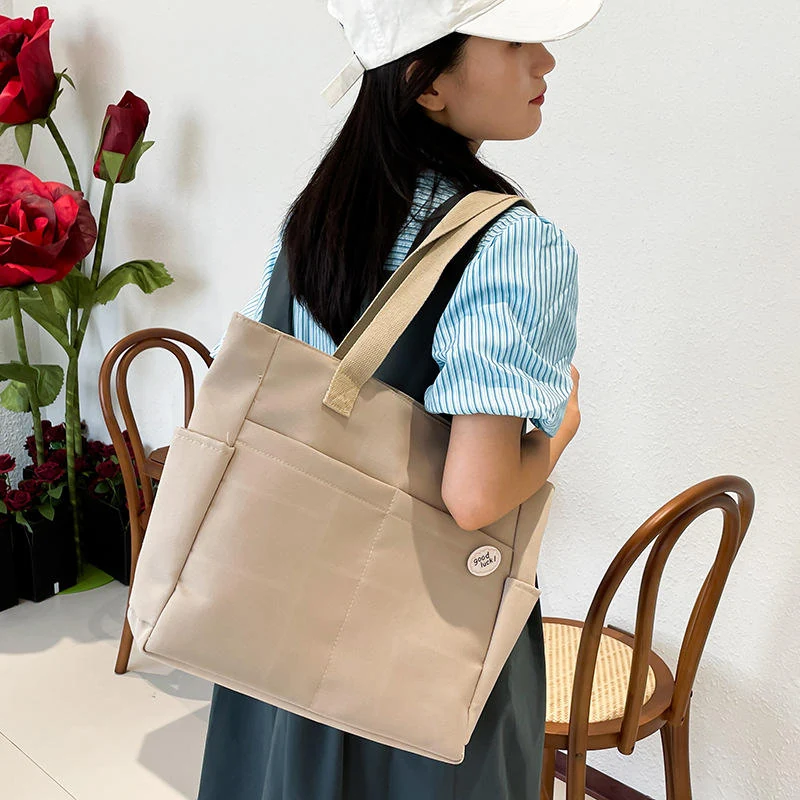 Oxford Square Multipocket Everyday Tote with Zipper Camel color SKU reference