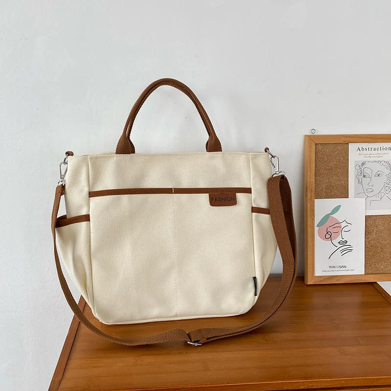 Lightweight Canvas Tote and Crossbody Bag with Three Colors White color SKU reference