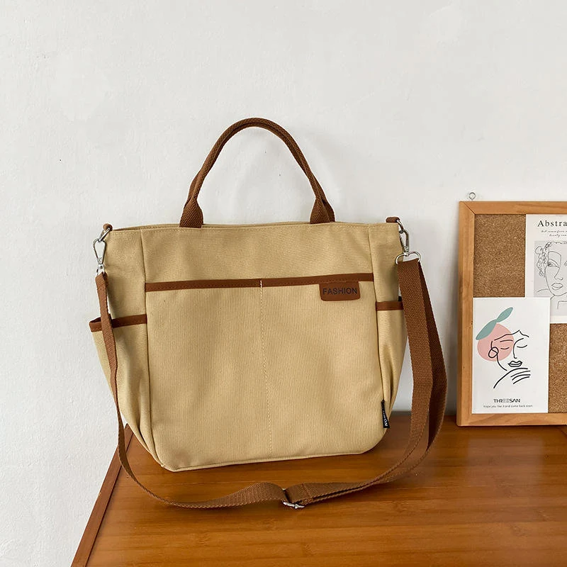 Lightweight Canvas Tote and Crossbody Bag with Three Colors Light brown color SKU reference