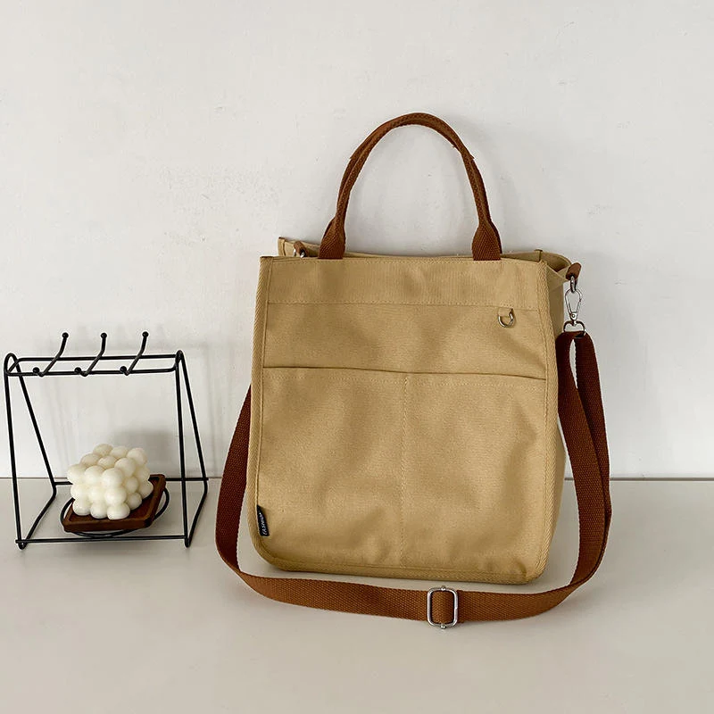 Canvas Everyday Tote with Four Color References Dark khaki color SKU reference