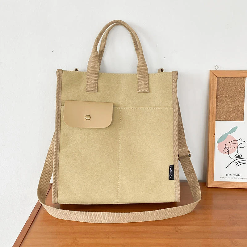 Canvas Tote with Detachable Adjustable Shoulder Strap Dark khaki color SKU reference