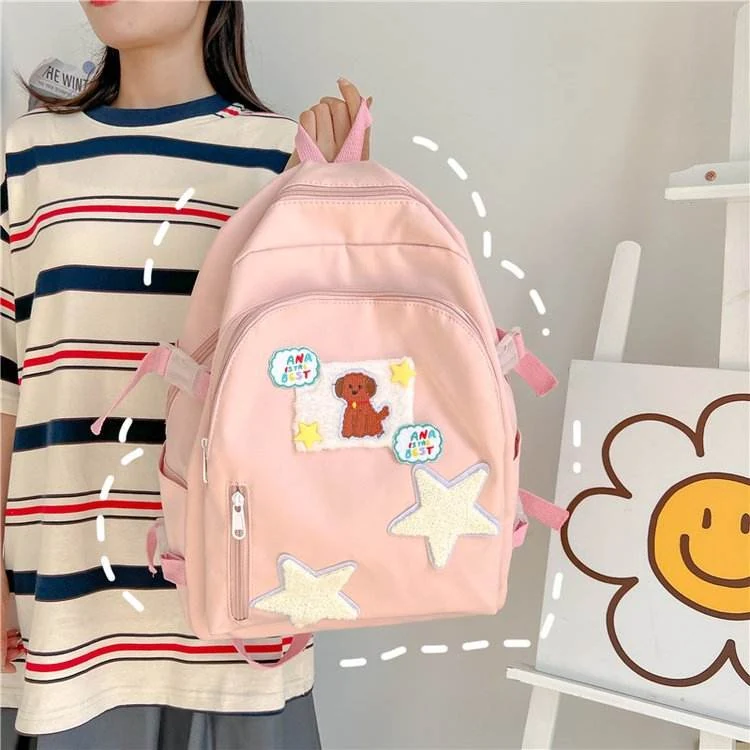 Cartoon Puppy Nylon School Backpack with Three Color References Red color SKU reference