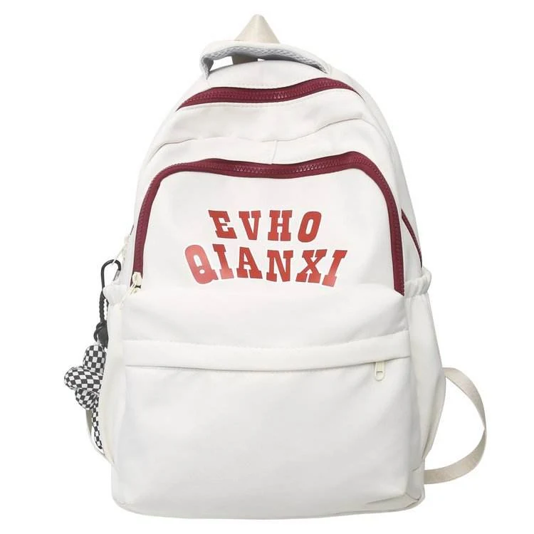 Letter Print Nylon School and Travel Backpack White color SKU reference