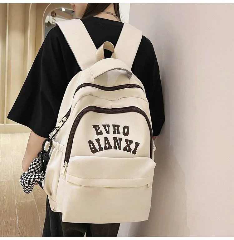 Letter Print Nylon School and Travel Backpack Khaki color SKU reference
