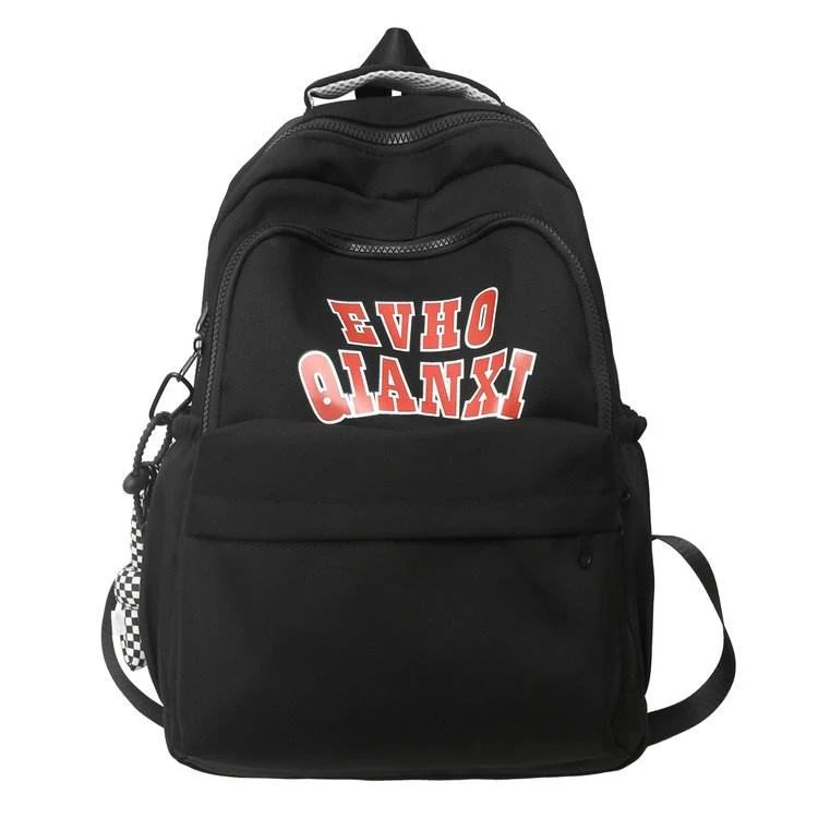 Letter Print Nylon School and Travel Backpack Black color SKU reference