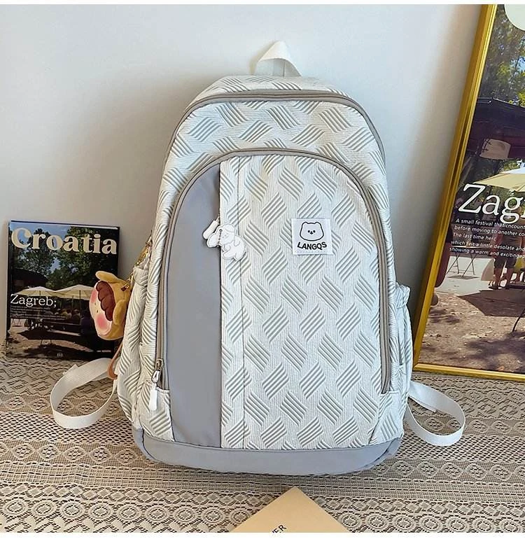 Cartoon Puppy Nylon School Backpack with Five Colors Light gray color SKU reference