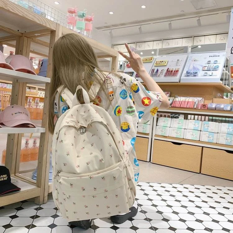 Nylon Floral Print School Backpack with Three Variant Options Variant 1 color SKU reference