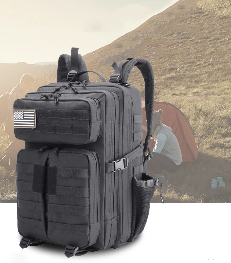 45 L MOLLE Tactical Hiking Backpack with Contoured Back Panel Black color SKU reference