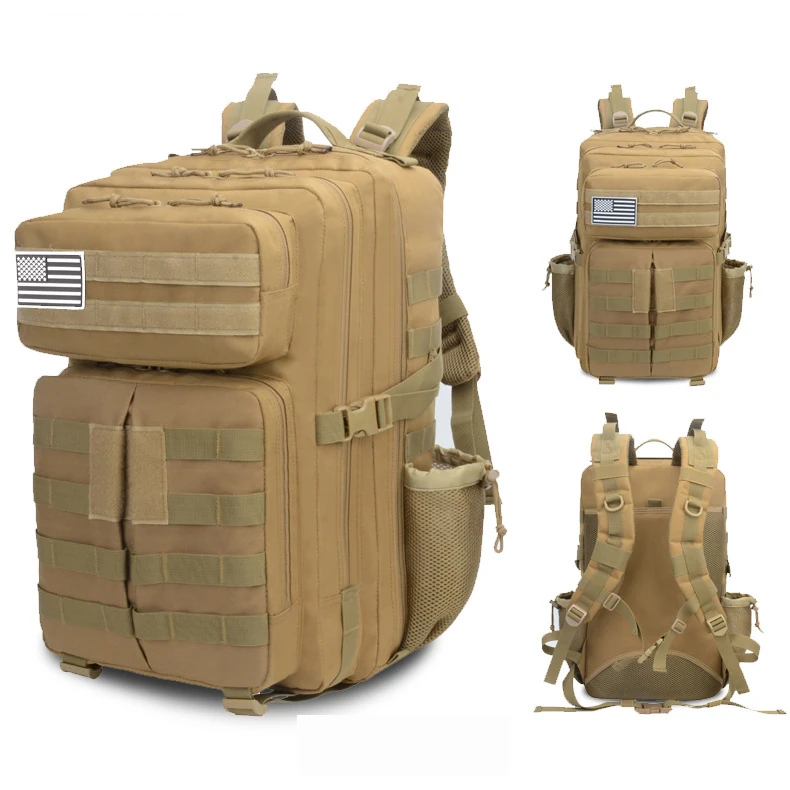 45 L MOLLE Tactical Hiking Backpack with Contoured Back Panel Deep Khaki color SKU reference