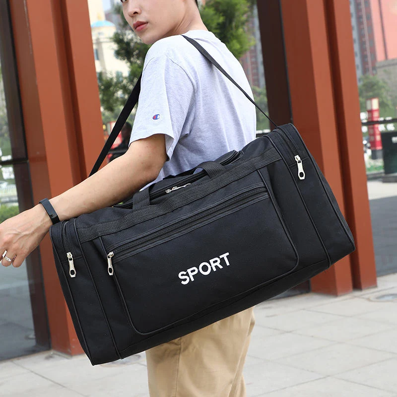 Foldable Oxford Travel Duffel in Black and Burgundy product reference image