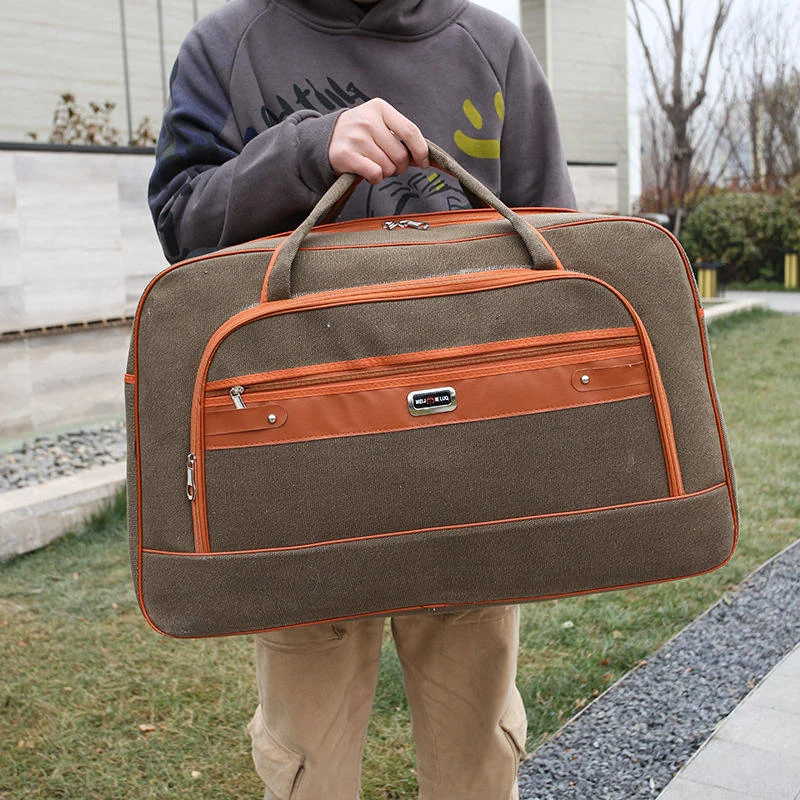 Foldable Canvas Travel Duffel in Three Colors Khaki color SKU reference