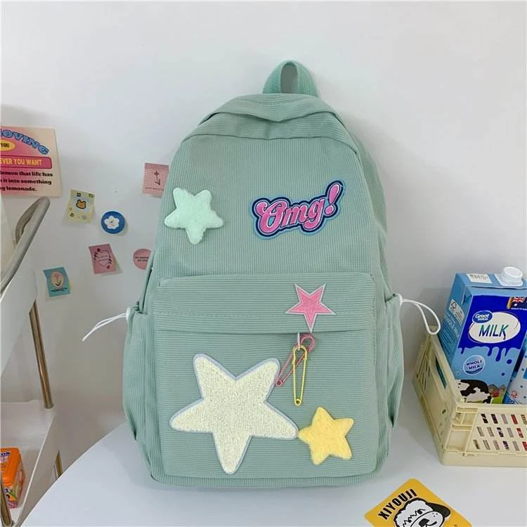 Star-Letter Nylon School Backpack Light green color SKU reference