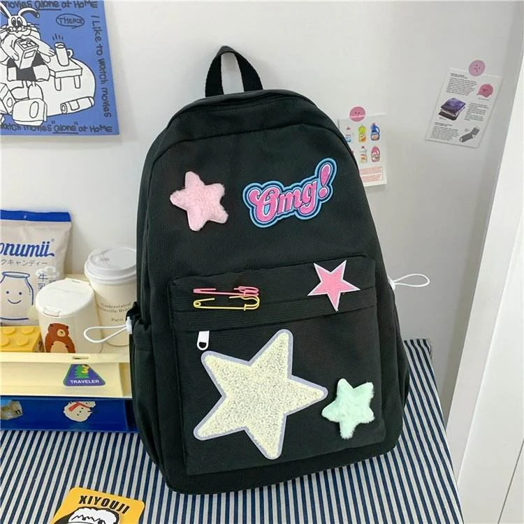 Star-Letter Nylon School Backpack Black color SKU reference