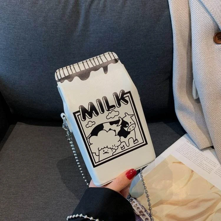 Milk-Coffee Carton PU Novelty Crossbody Bag White color SKU reference