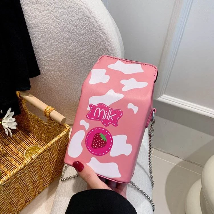 Milk-Coffee Carton PU Novelty Crossbody Bag Plum color SKU reference