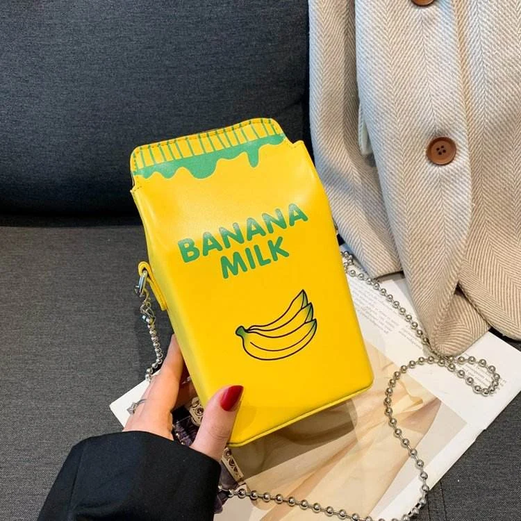 Milk-Coffee Carton PU Novelty Crossbody Bag Yellow color SKU reference