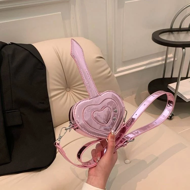 Heart-Shaped PU Mini Crossbody Bag Plum color SKU reference