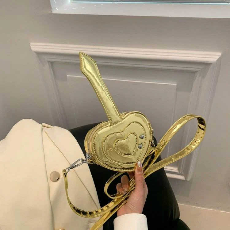 Heart-Shaped PU Mini Crossbody Bag Gold color SKU reference