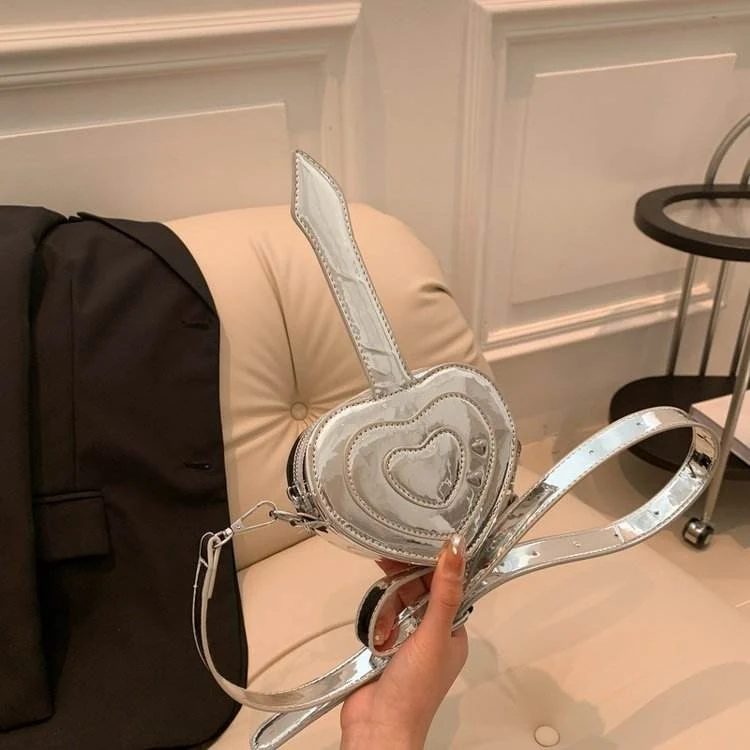 Heart-Shaped PU Mini Crossbody Bag Silver color SKU reference
